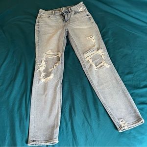 ae distressed stretch mom jeans